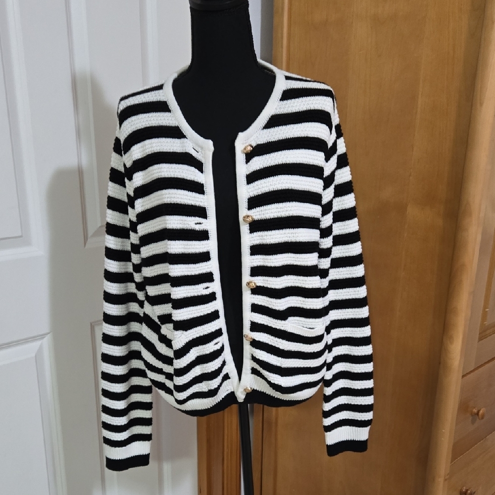 Black and White Striped Dressy Cardigan
